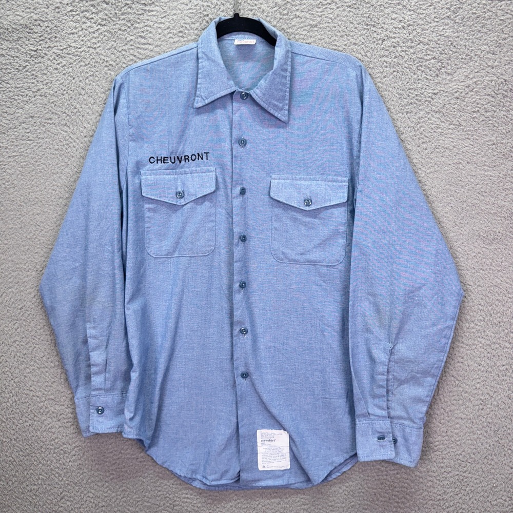 VTG Navshirt Mens M Blue Navy Military Utility Work Shirt Utility Americana